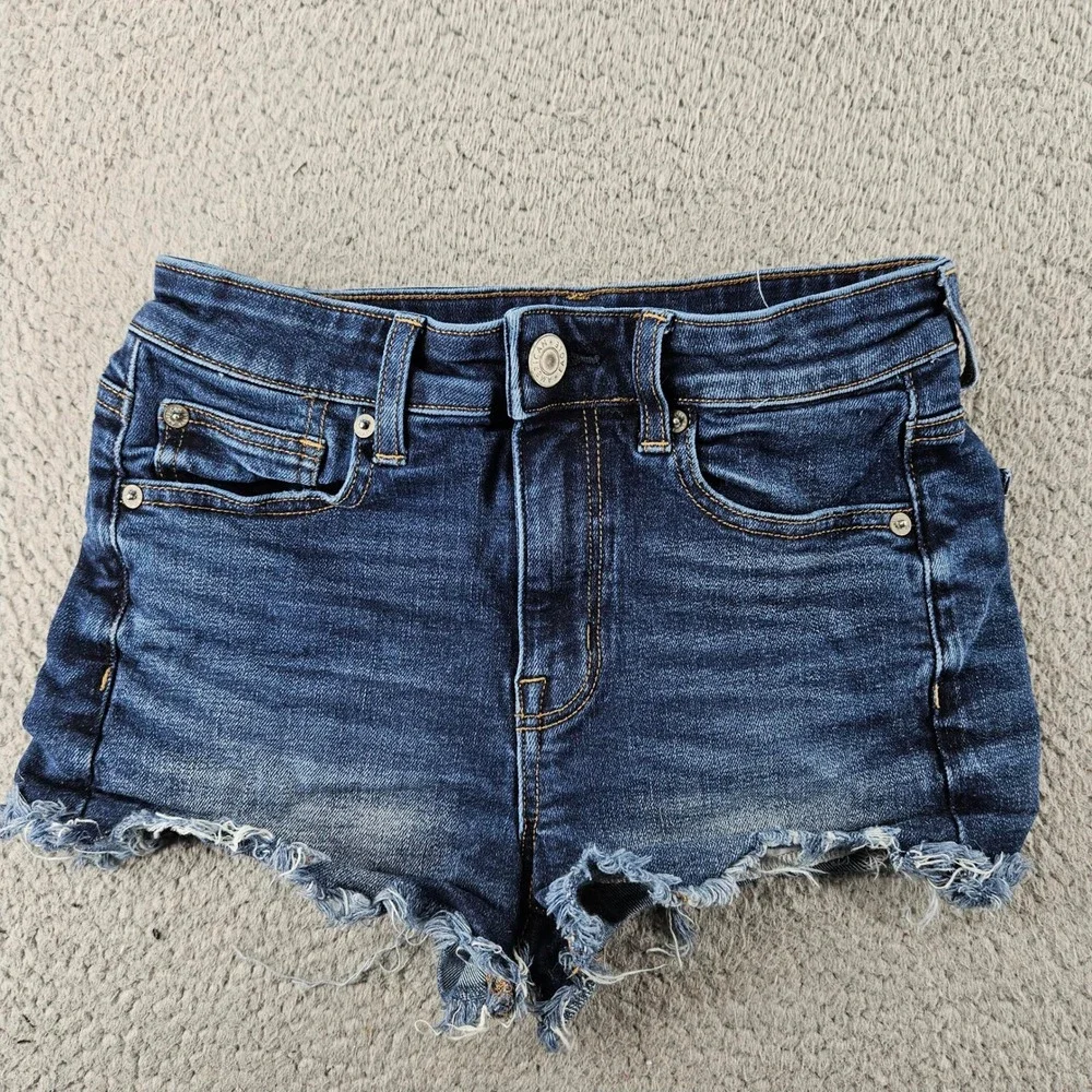 American Eagle Hi Rise Shortie Denim Jean Shorts Womens 2 Blue Super Stretch